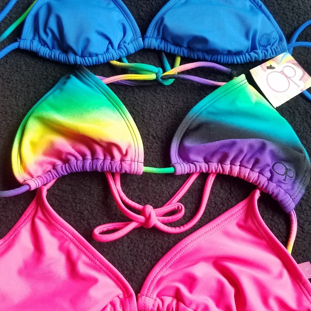 Three Op bikini tops.